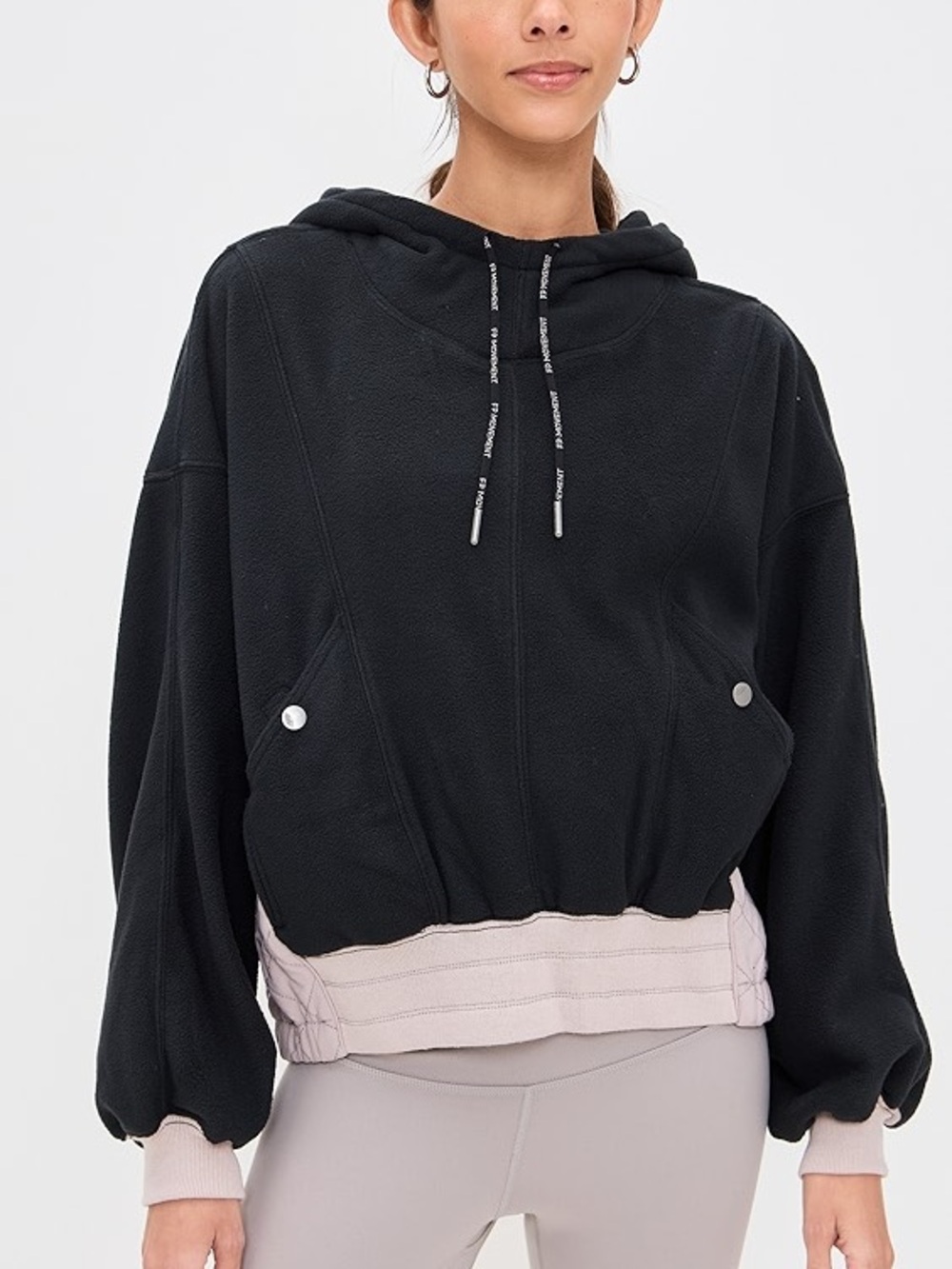 FP Movement by Free People Black Fleece Hoodie with Cream Drawcord - Picture 2 of 14